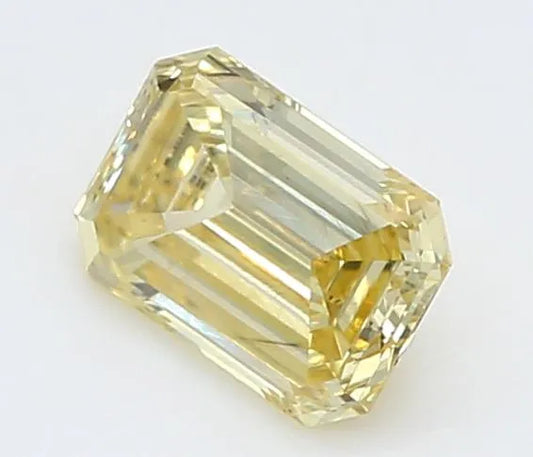 Diamante smeraldo da 0,31 ct coltivato in laboratorio (colore giallo intenso fancy, purezza VS1, certificato IGI)